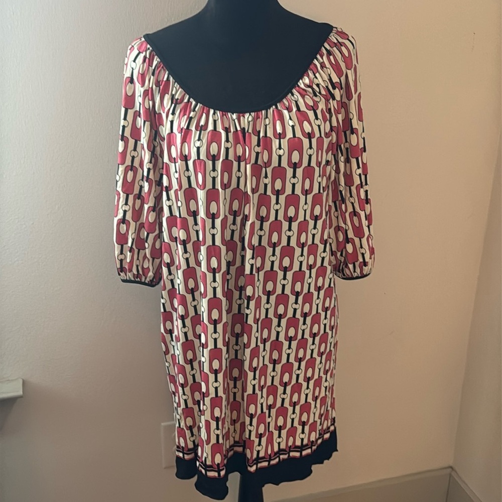 M.S.S.P. Geo print Sz S 3/4 sleeves shift dress round collar